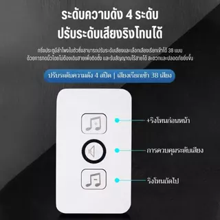 กริ่งประตูไร้สาย ระยะการใช้งาน 10-15 เมตร กันน้ำและฝุ่น ริงโทน 38 เสียง ด้วยเสียงเมโลดี้ที่สดใส