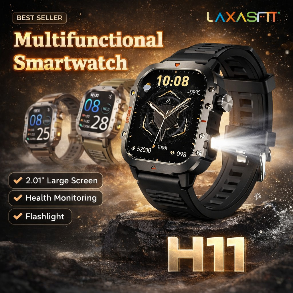 นาฬิกาผู้ชายพร้อมไฟฉาย2.01นิ้วกลางแจ้ง Bluetooth เต็มรูปแบบ H11 Smart Watch