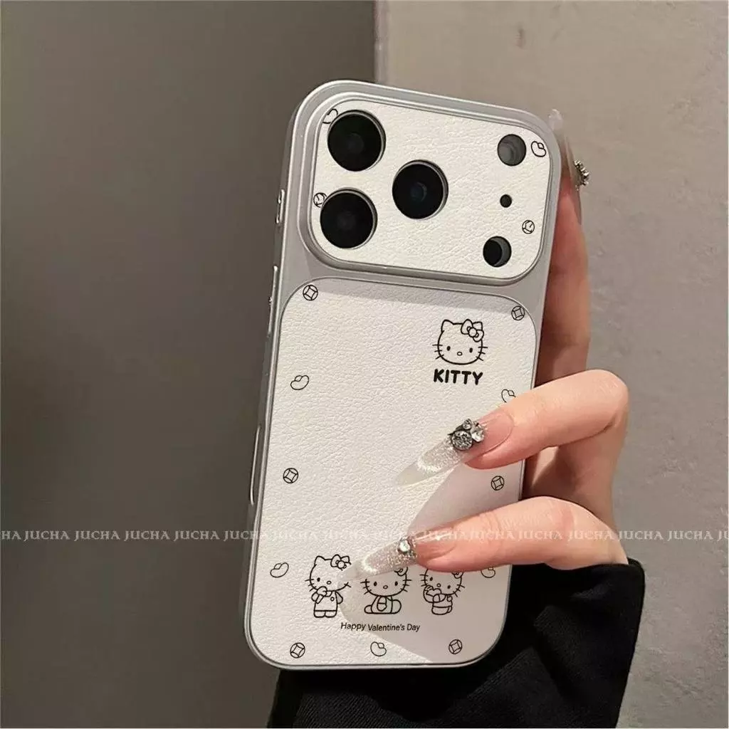 เคสโทรศัพท์ลายเฮลโลคิตตี้ ใช้ได้กับ iPhone 13/11/12/17/14/15 Pro Max/16 Pro/15 Plus ทำจากหนังแท้คุณภาพสูง กันกระแทกได้