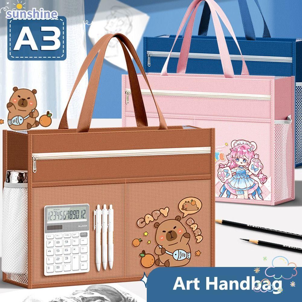 SSUNSHINE Canvas Art Bag, Canvas Plus Size A3 Tutorial Bag, Zipper Design A3 Waterproof Handheld Boo