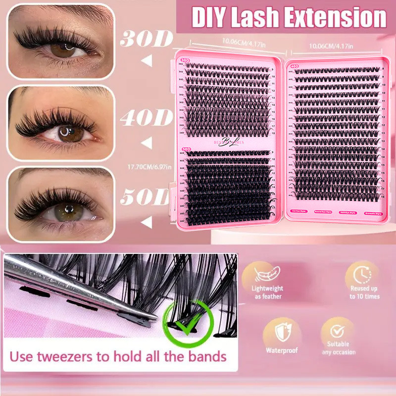 7SZ8 DIY ขนตาปลอม 9-18 มม.ความยาวผสมขนตาหนังสือ 30D/40D/50D กาวชุดเครื่องมือ D Curling