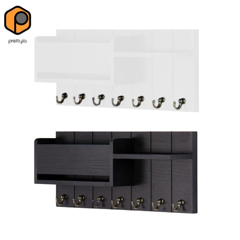 [สวย] Key Mail Holder Rack Wall Mount Mail Organizer ตะขอกุญแจไม้เจ็ดตะขอ Entryway Storage Rack สําหรับองค์กรง่ายเหมาะสําหรับ Home Office Hallw