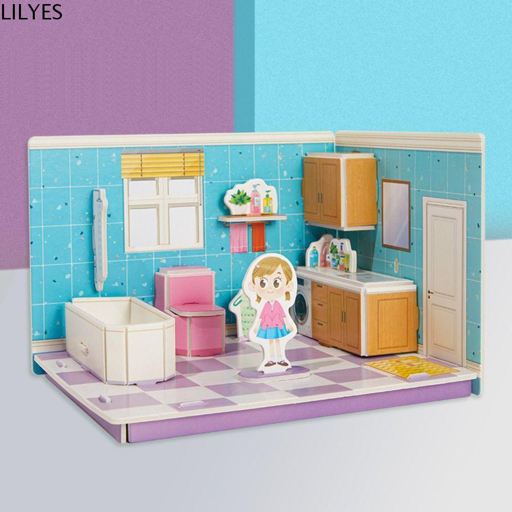 LILYES 3D Room รุ่นปริศนาของเล่น,กระดาษแข็งของเล่น 3D Room กระดาษแข็ง, Creative Kitchen Living 3D Ro