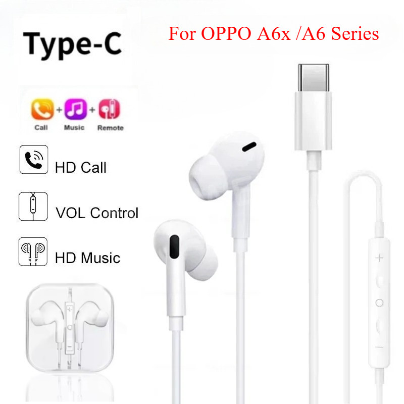 ประเภท C หูฟังแบบมีสายในหู Earsets เกม 9D HiFi ชุดหูฟังพร้อมไมโครโฟนสําหรับ OPPO A6x A6 Pro 4G 5G 20