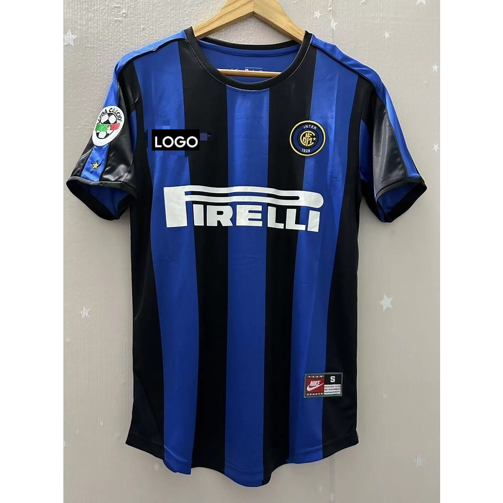 ฟุตบอลเจอร์ซีย์-retro Inter Milan 1999/00 คุณภาพสูง พร้อมลายเซ็นของ Ronaldo, Baggio และ Zamorano