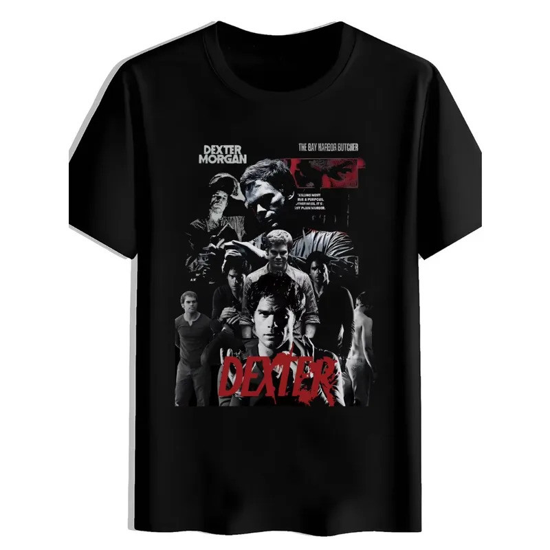 เสื้อยืดลายกราฟิกจากซีรีส์ Dexter สำหรับผู้ชาย ลายพิมพ์ Blood Splatter Dexter MORGAN เสื้อยืดแขนสั้น