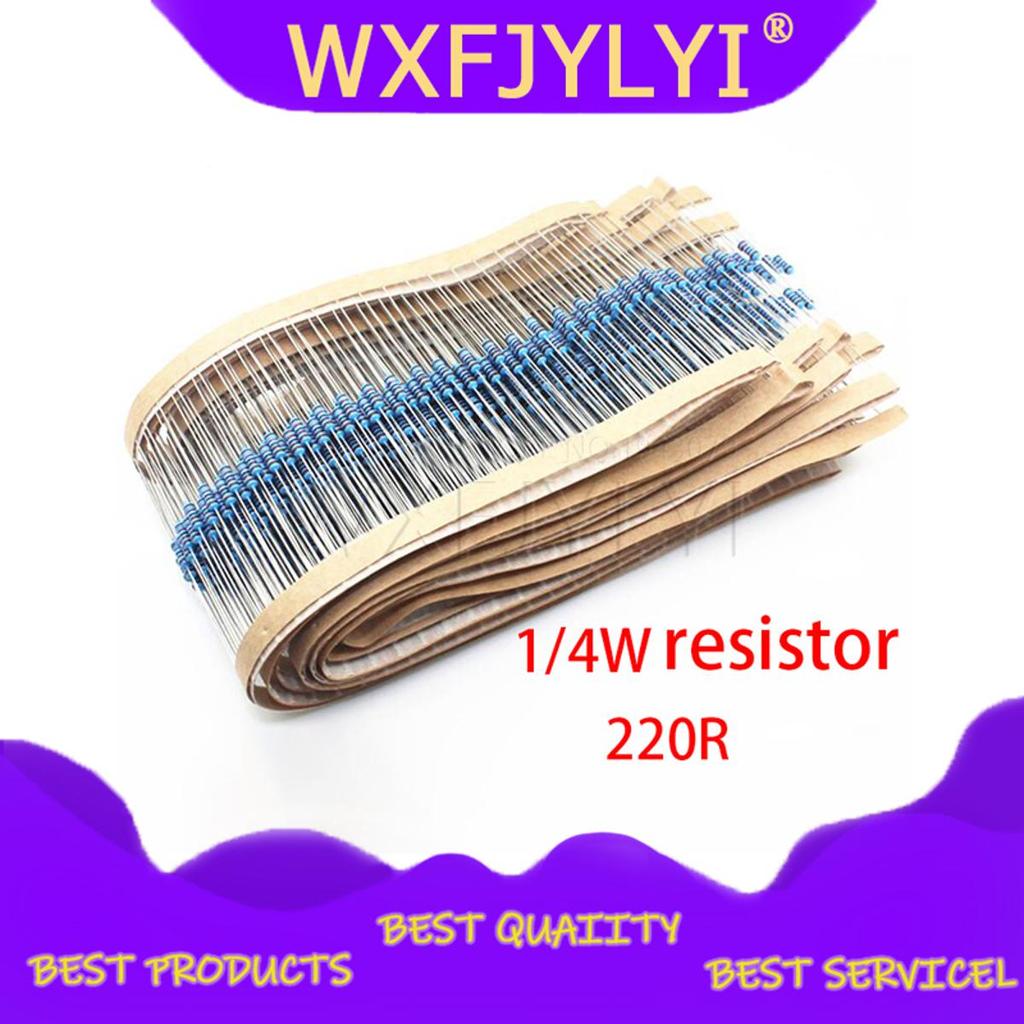 100PCS 220 โอห์ม 220R 1/4W ตัวต้านทานฟิล์มโลหะ 1%