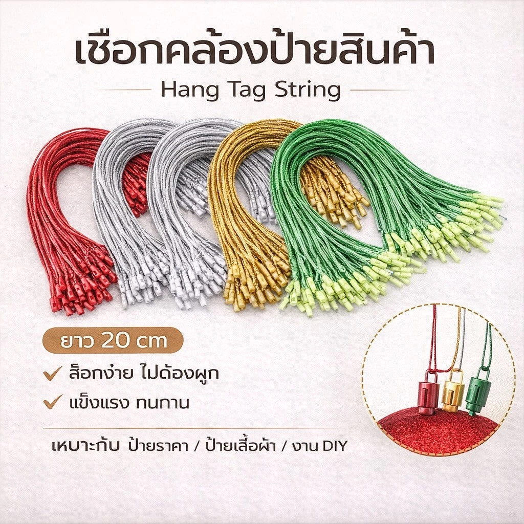 เชือกคล้องป้ายสินค้า เชือกคล้องแท็ก Hang Tag String สำหรับป้ายเสื้อผ้า ป้ายราคา งานแพ็กเกจ DIY