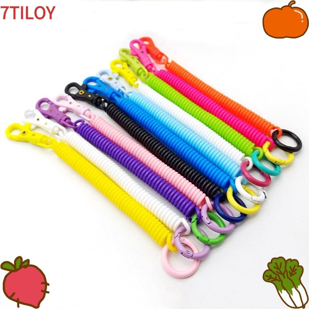 7TILOYSHOP Coil Springs พวงกุญแจ สีสัน Retractable Spiral Spring Lanyard สายรัดยืดหยุ่นโลหะ Clasp DIY Telescopic กลางแจ้ง
