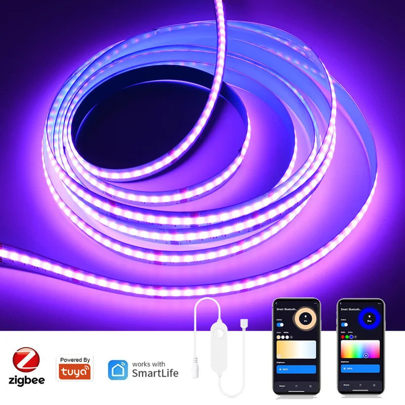Tuya Zigbee COB RGB + CCT LED Strip 24V 1m 2m 3m 5m Dimmable Bed Room Decor ตู้ fr Alexa Google Assi