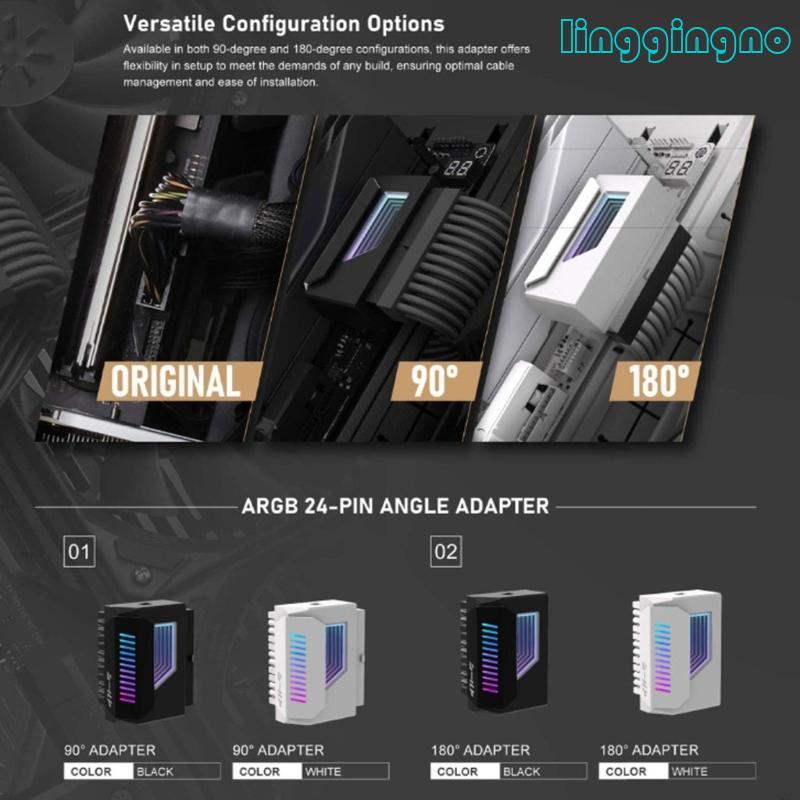 ร.ร 180°มุมอะแดปเตอร์ 24Pin เมนบอร์ดตัวเชื่อมต่อ 24Pin 180 องศาตัวเชื่อมต่อไฟ ARGB เอฟเฟกต์แสง