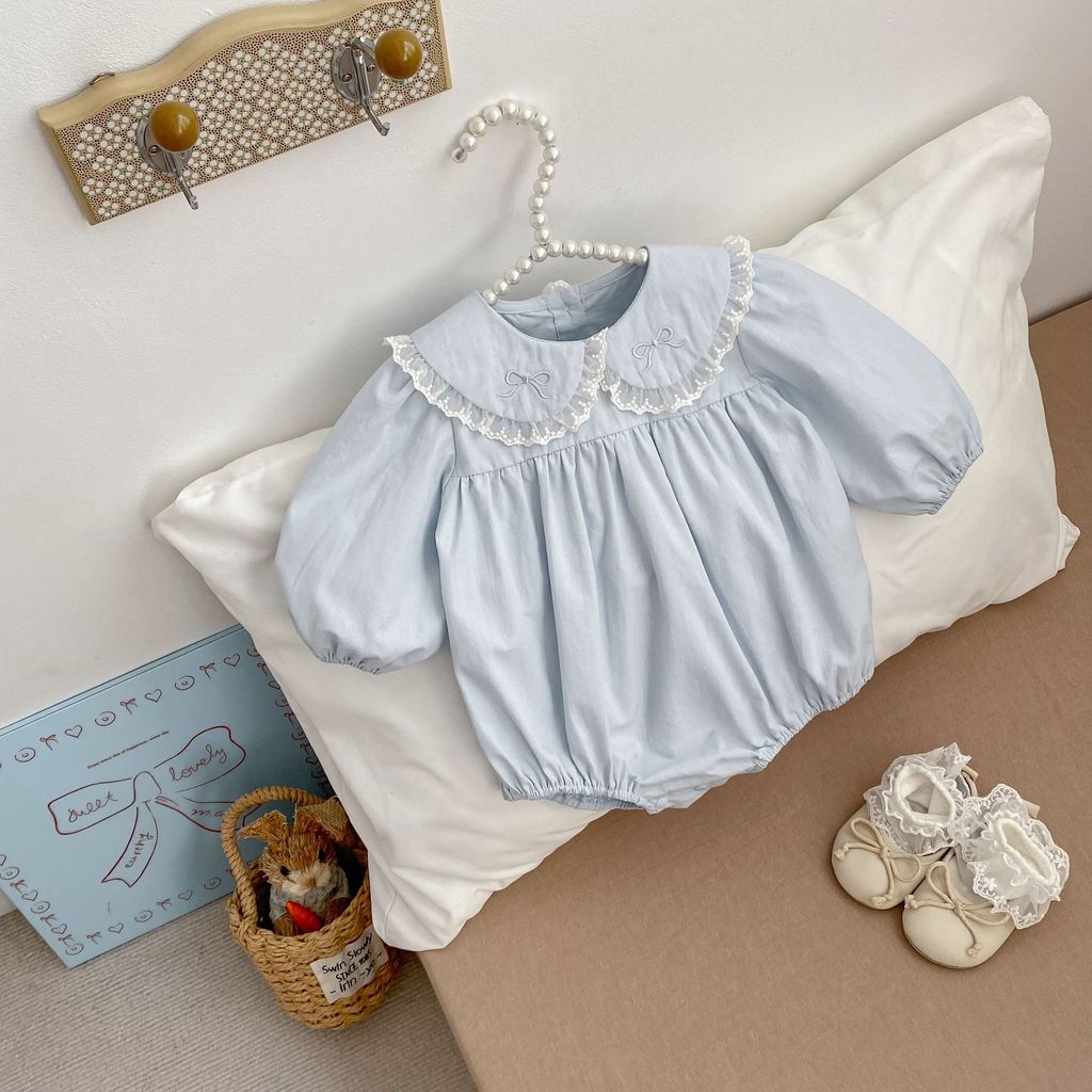 เวอร์ชั่นเกาหลีฤดูใบไม้ผลิผลิตภัณฑ์ใหม่เด็กสาวสไตล์ตะวันตกตุ๊กตาคอปักRomperแขนยาวหวานJumpsuit VJ5A