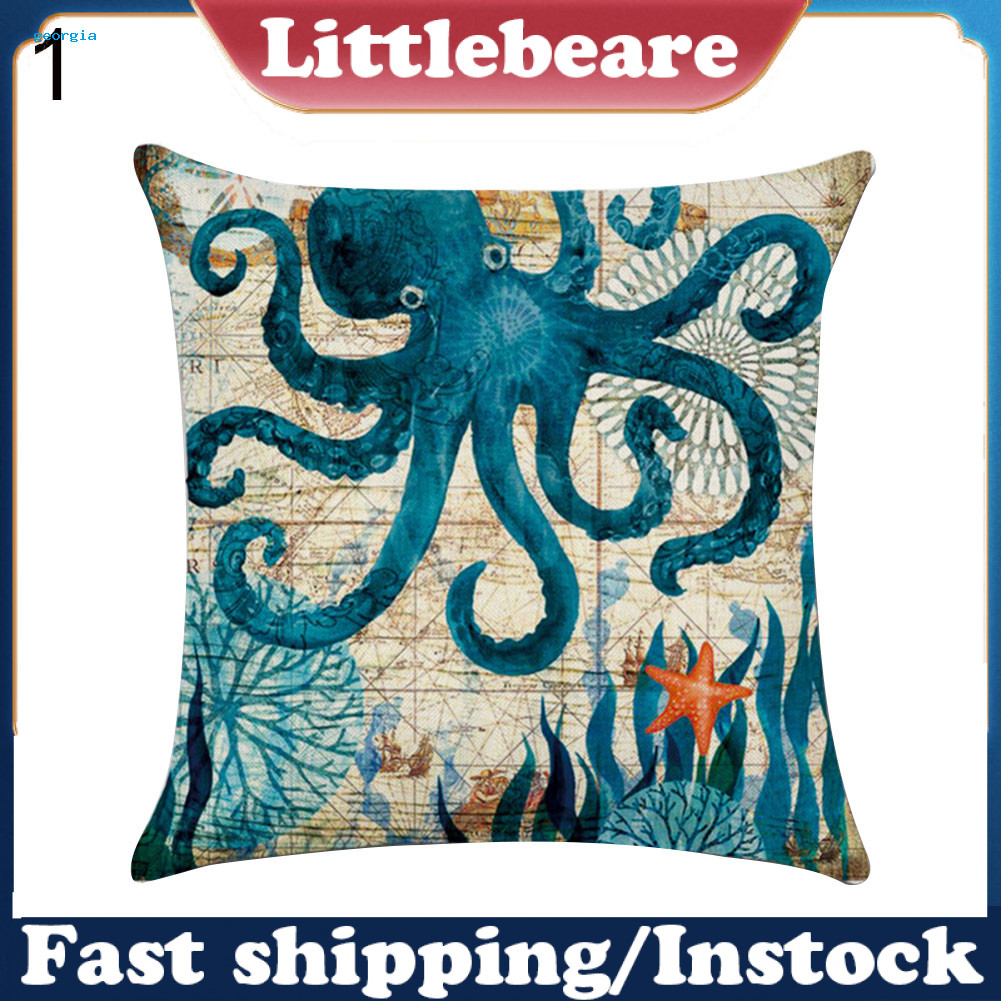 [Georgia] Octopus Sea Turtle Whale Sea Horse Cushion Cover Throw Pillow Case Sofa Decor