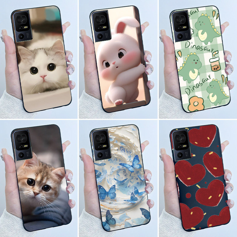 เคสน่ารักสําหรับ TCL 40 SE / Sharp Aquos V7 Plus การพิมพ์เชลล์ฝาครอบป้องกันซิลิโคนอ่อนนุ่มการ์ตูนปลอกสีดํา