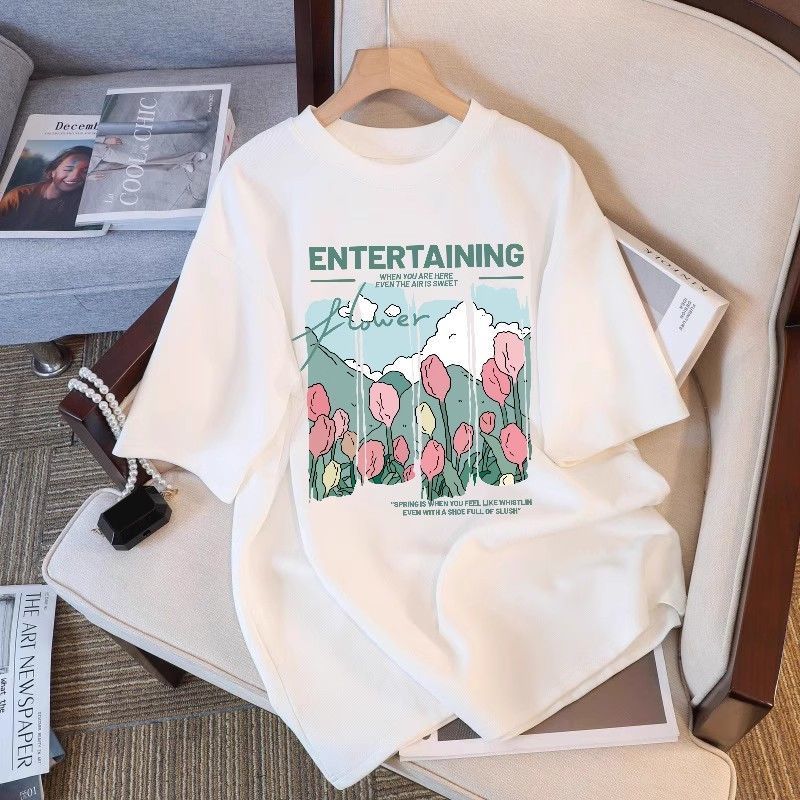 เกาหลีเกาหลี 2026 แขนสั้นเสื้อยืดผู้หญิงผ้าฝ้ายสีขาว 2025 สไตล์ใหม่ขายร้อนฤดูร้อน Plus ขนาดไขมัน มม 