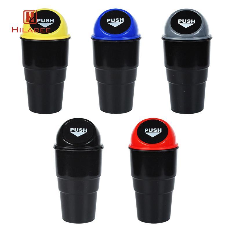 [hilabee] Generic Car Cup Holder ถังขยะพร้อมฝาปิดภายในรถยนต์อเนกประสงค์ขนาดเล็กถังขยะในรถยนต์สําหรับโต๊ะ Auto Home Truck SUV