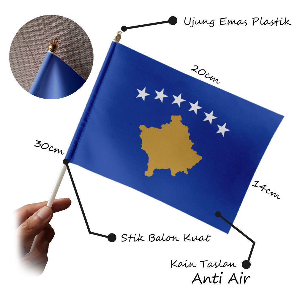 ธงมือขนาดเล็ก Kosovo Country 14x20 ซม. - อุปกรณ์เสริม Parade & Festival - เครื่องแต่งกาย Evoke