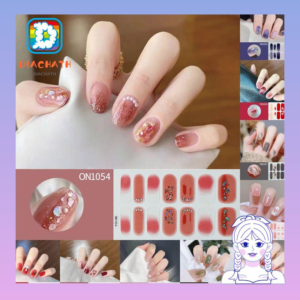 สติ๊กเกอร์ติดเล็บเจล DIACHATH, คลุมทั้งหมด 14 แถบเล็บ, การกําจัดง่าย Semi Cured Floristic Nail Art ส
