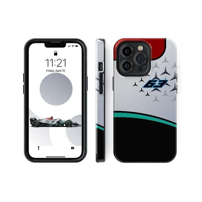 F1赛车服装63โดยสาร车手จอร์จรัสเซลเคสโทรศัพท์สําหรับ iPhone17/15/14pro/13/12/Samsung S24 Ultra保 IDPG
