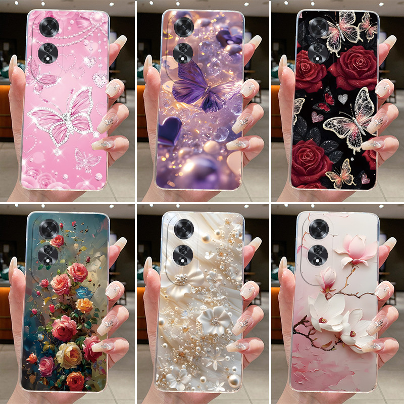 สําหรับOppo A60 CPH2631 กรณีความงามแฟชั่นผีเสื้อดอกไม้โปร่งใสSoft TPUซิลิโคนJellyปกหลังสําหรับOppo A60 เคสโทรศัพท์
