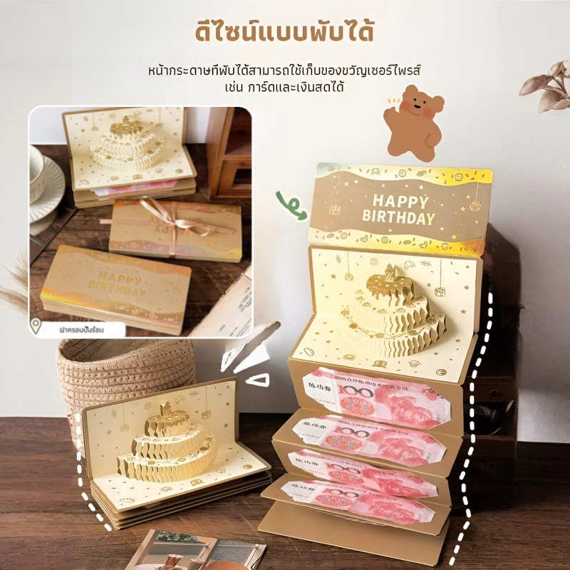 ✨ซองอั่งเปาสามมิติแต่งเค้กวันเกิด ซองอั่งเปาวันเกิด 3 มิติ DIY บรรจุซองเงินนําโชคแบบพับได้