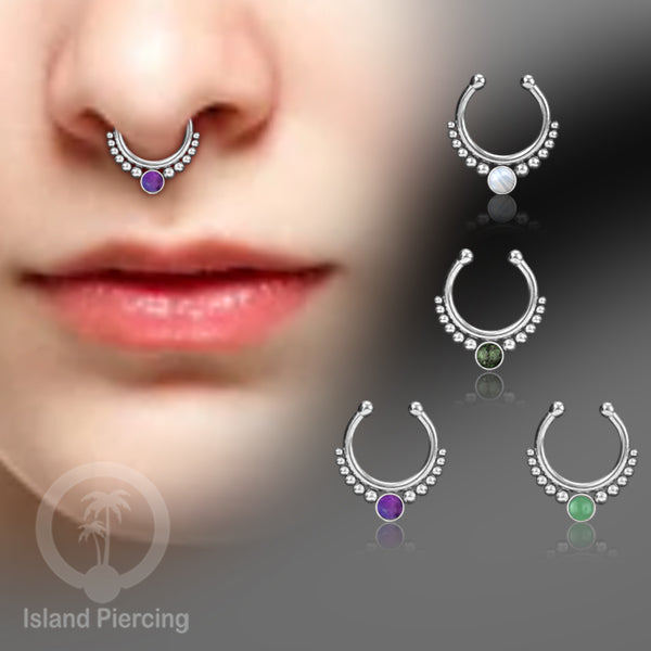 เจาะจมูก Septum ปลอมด้วยหินแท้ หลากสี เจาะจมูกเครื่องประดับ Septum สีทอง