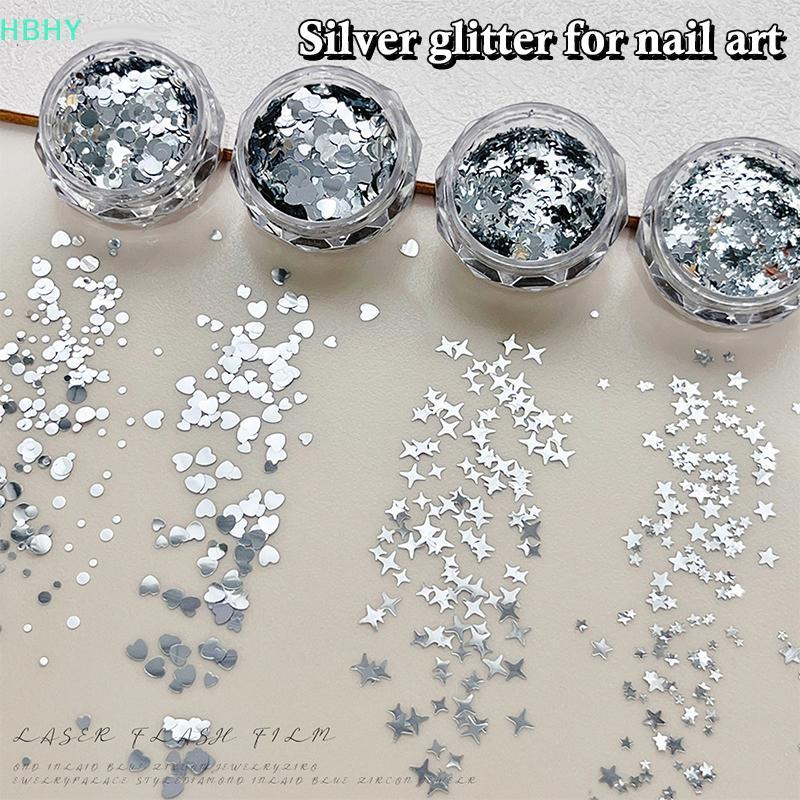 1 กล่อง 3D Mini Round Heart Star Nail Art Charms เลื่อมเล็บ Flake Silvery Shiny Charms อุปกรณ์เสริม