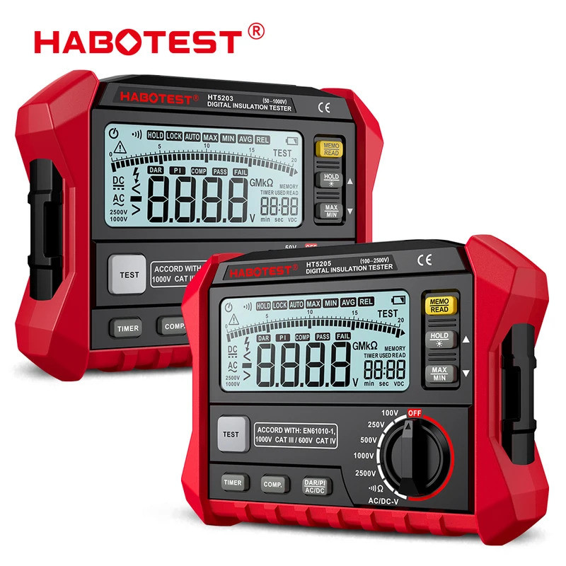 HABOTEST HT5203/HT5205 1000V เครื่องทดสอบความต้านทานฉนวน Earth Ground Resistance Tester Digital Mego
