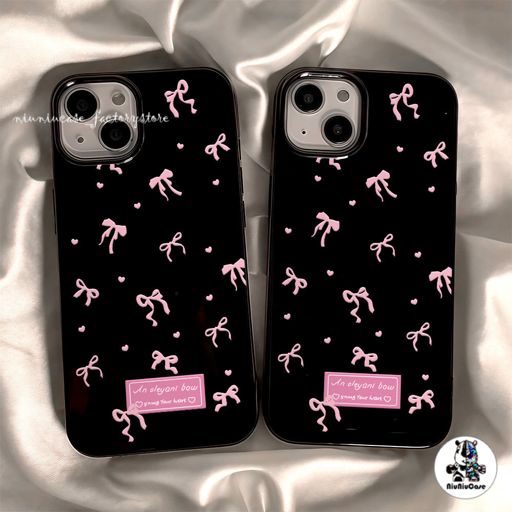 โบว์ผีเสื้อสีชมพูเต็มหน้าจอ เคส เคสไอโฟน16 For IPhone 15 11 13 12 16 14 Pro Max XR XS 8 7 Plus เปลือกอ่อน เรียบง่าย Case