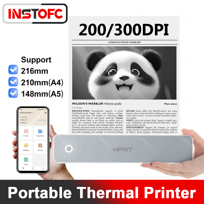 HPRT MT610 เครื่องพิมพ์ความร้อน 300dpi Inkless เครื่องพิมพ์บลูทูธสนับสนุน US Letter/216 มม.A4/210 มม.A5/148 มม.การพิมพ์
