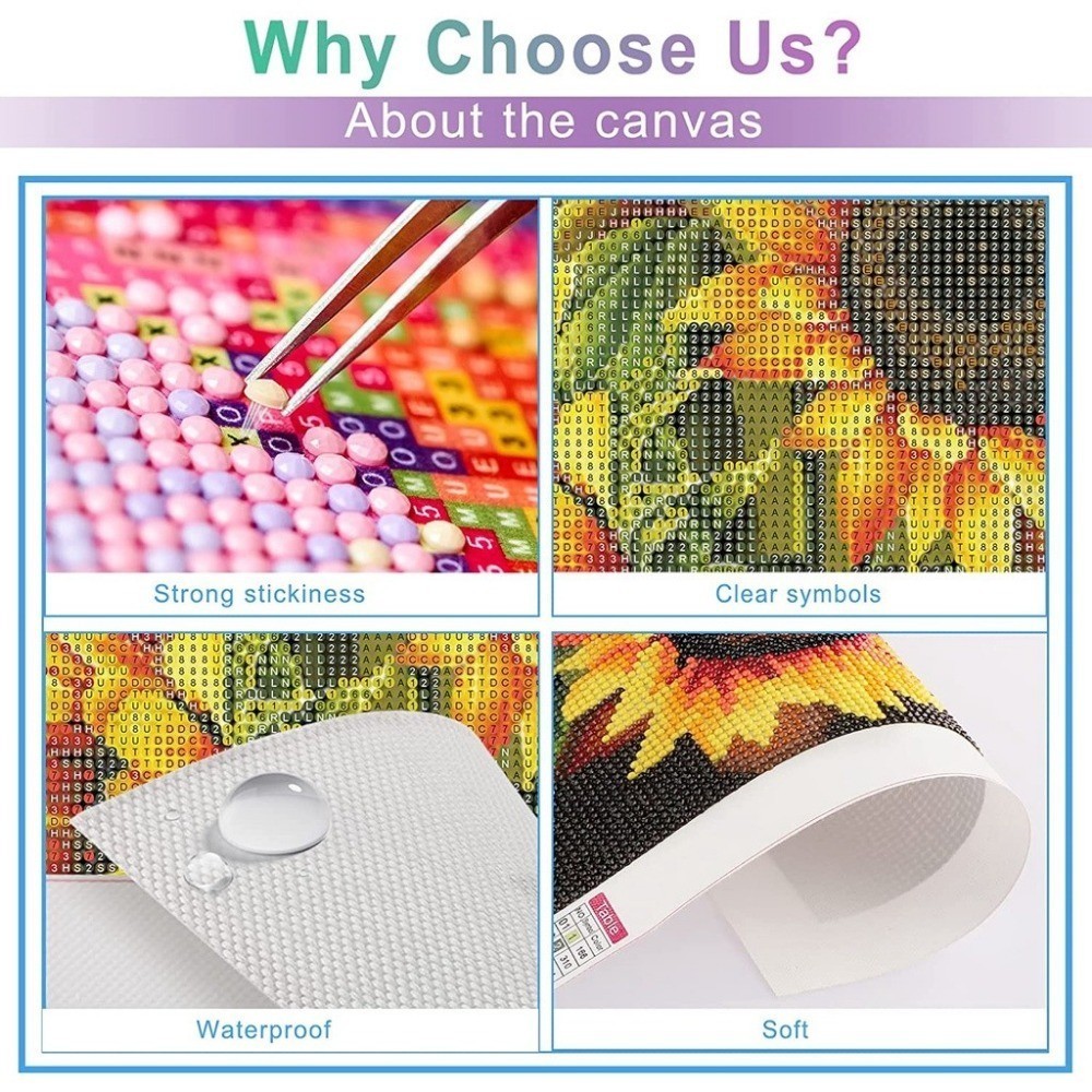 ชุดภาพวาดเพชรลายดอกบัว/ปลา, ทําเอง 5ง ภาพวาดเพชรโมเสคภาพวาดผ้าใบทําหัตถกรรมสําหรับตกแต่งผนังศิลปะ, ไม่มีกรอบ - รูปที่ 4