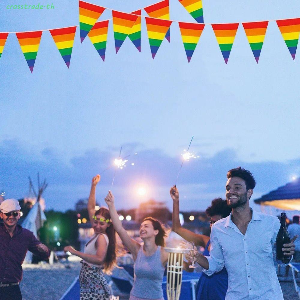 CROSSTRADE Rainbow Flag, Multifunctional PE สีสันสามเหลี่ยมธง,อุปกรณ์ตกแต่งทนทาน 5M 10 หน้าเลสเบี้ยน