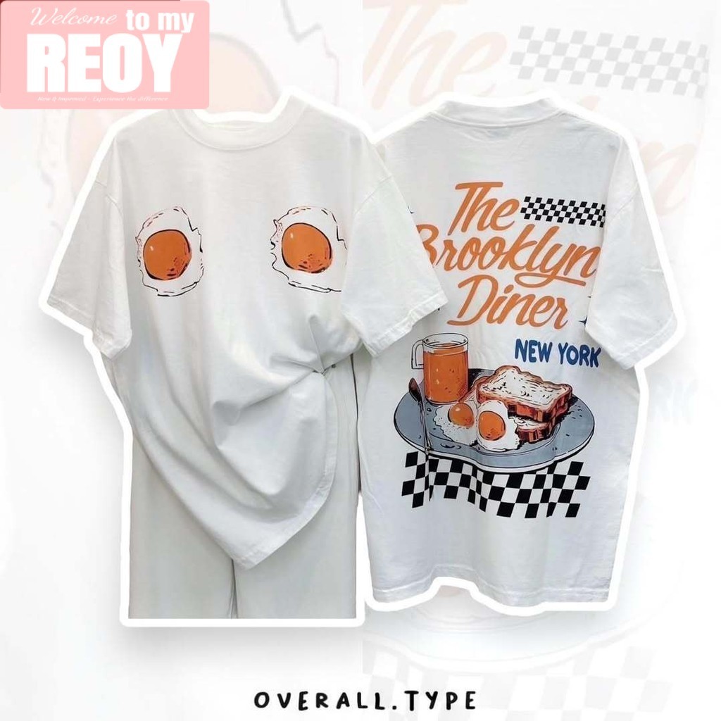 เกาหลี เสื้อยึด ผ้าเทคโนโลยี Sorona จากอเมริกา พิมพ์ลาย pasta เสื้อยืด oversize เหมาะ ผู้หญิง และ ผู้ชาย #184