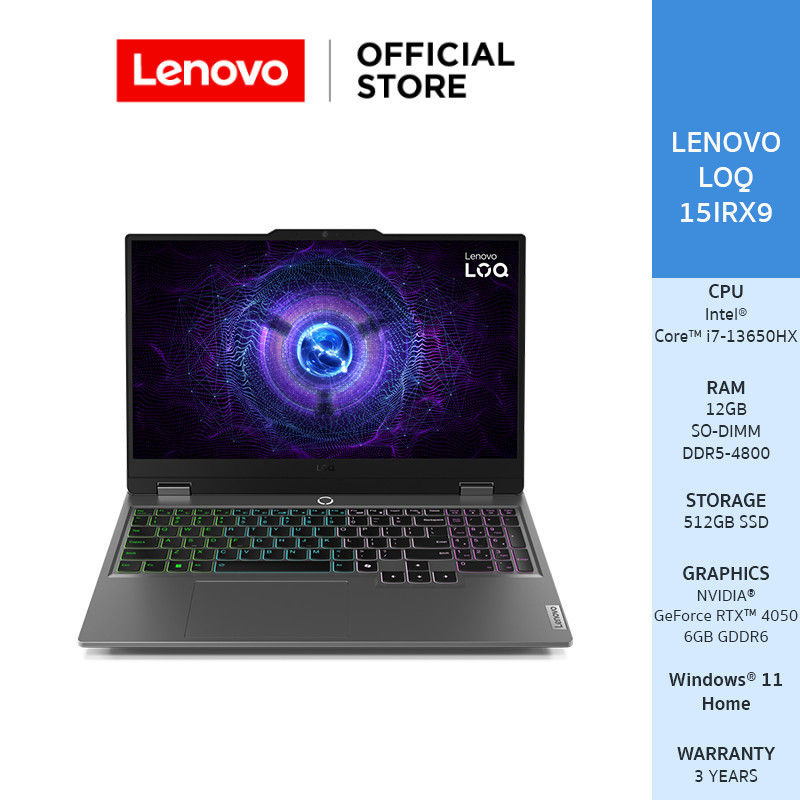 [ผ่อน 0%]Lenovo LOQ 15IRX9 (83DV00LFTA)Notebook Intel i7-13650HX Nvidia Geforce RTX 4050 144Hz