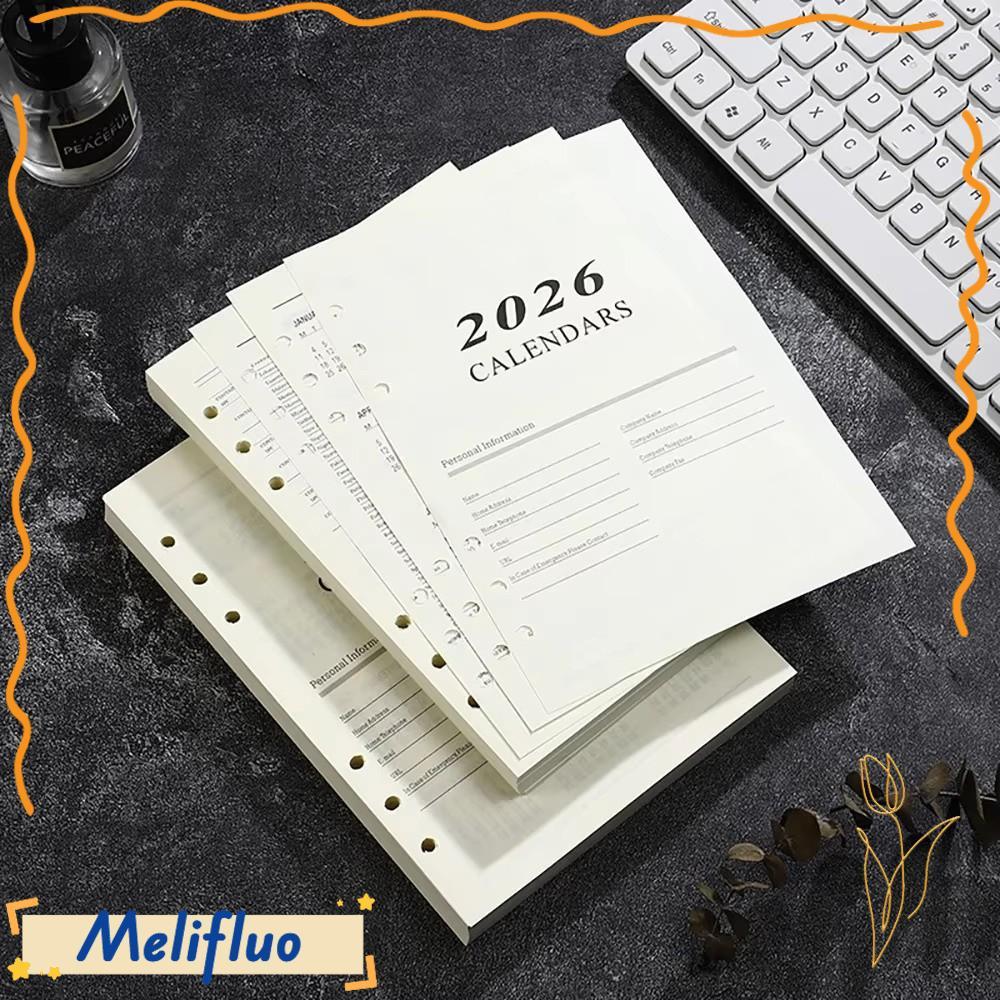 MELIFLUO Binder หน้าด้านใน, แผ่นเจาะรูใบหลวม A5 Notebook, ทนทาน Daily Planner Refill Page 365 วัน No