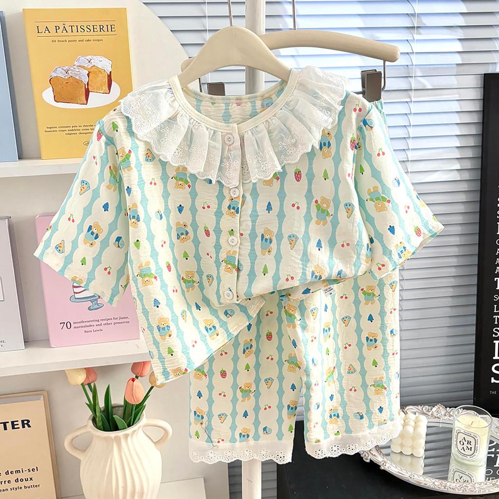 MooDeng Baby ชุดลายน่ารัก เสื้อแขนสั้น+ กางเกงขายาว สำหรับเด็กหญิง ชุดฤดูร้อน  สไตล์เกาหลี ใหม่ รูปที่ 8