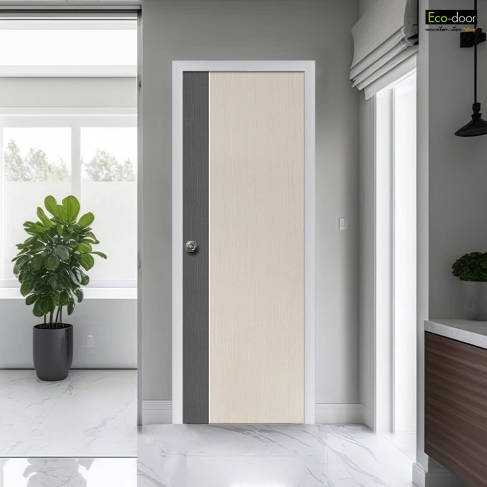 ECO-DOOR  ประตู UPVC เอ็กซ์ทรูชั่น  รุ่น PD1 ภายใน ขนาด 70x200 ซม. สีเกรย์ไอเวอรี่ (เจาะลูกบิด) สินค
