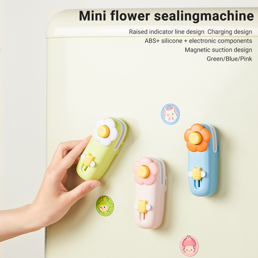 เครื่องปิดผนึกถุงแบบพกพา ชาร์จ USB กันความชื้น ฝุ่น 2-in-1 พร้อมที่แขวนแม่เหล็ก