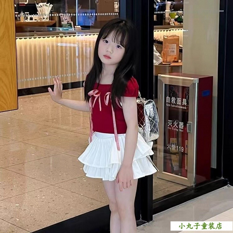 Girls 2024 Bow Red Cherry Top Cake Skirt Set Gk45upQzxX0201