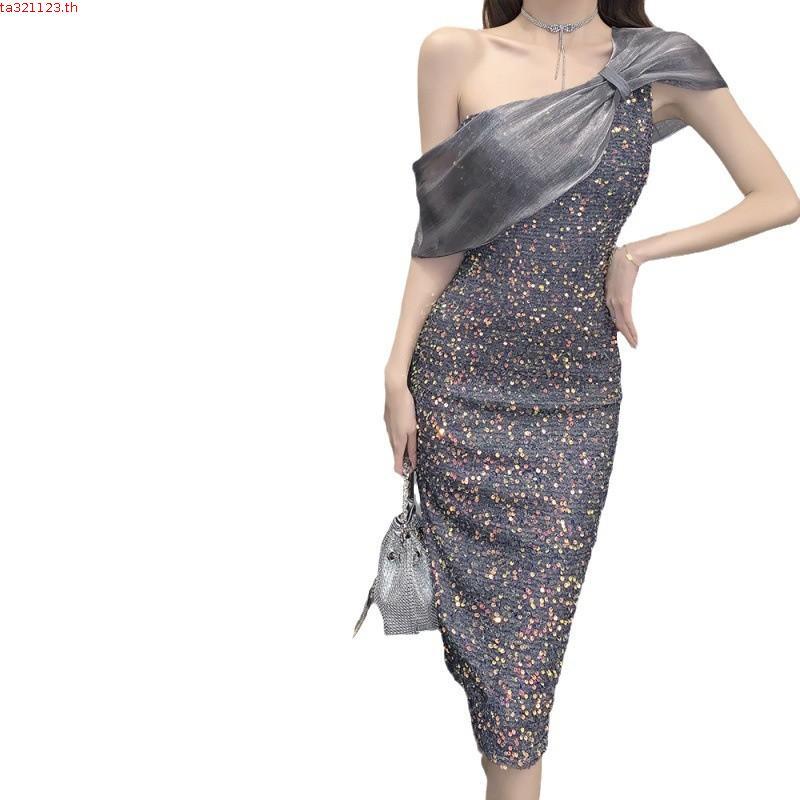 Hawlife เกาหลีสีเทาเลื่อมชุดราตรี Dinn er Party Cocktaill ชุด 04