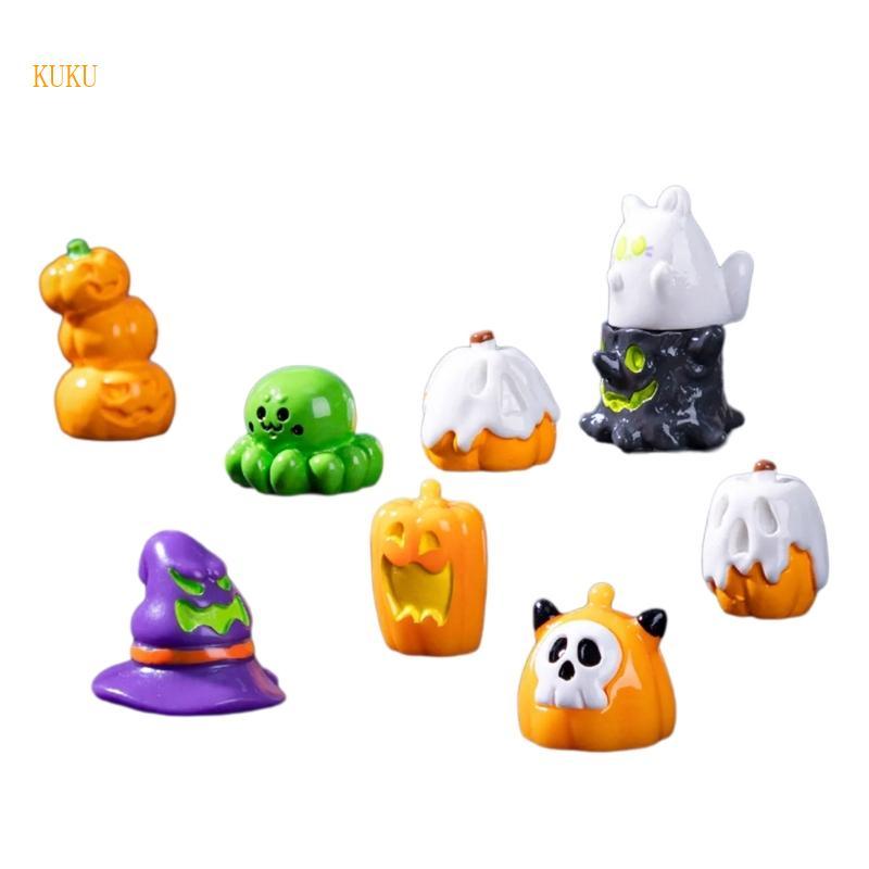 KU * ฮาโลวีน Miniatures Figurines Mini เรซิ่นฟักทอง Ghosty รูปปั้นเครื่องประดับสําหรับกลางแจ้งในร่ม 