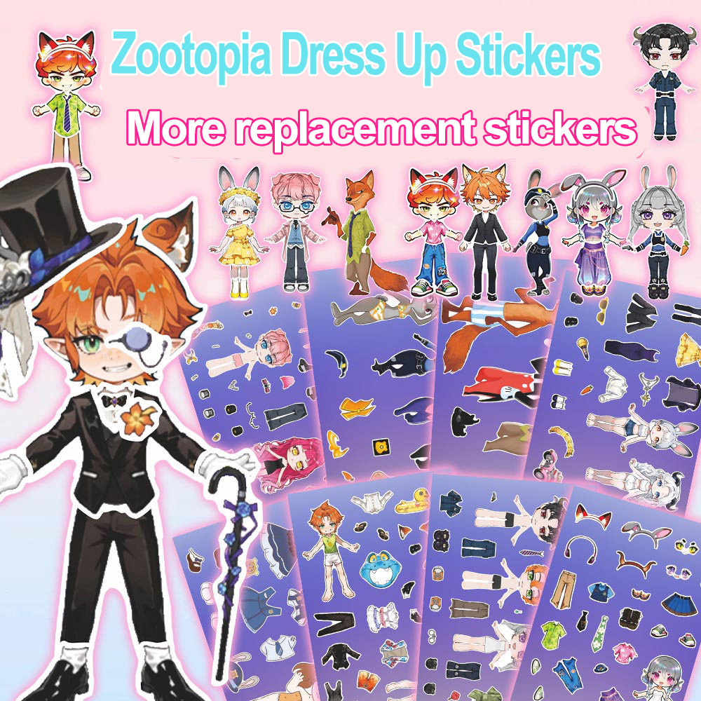 8pcs Zootopia 2 Disguise สติกเกอร์ปริศนาการ์ตูนอะนิเมะ Fellow Judnick Disguise เกมปริศนาสติกเกอร์
