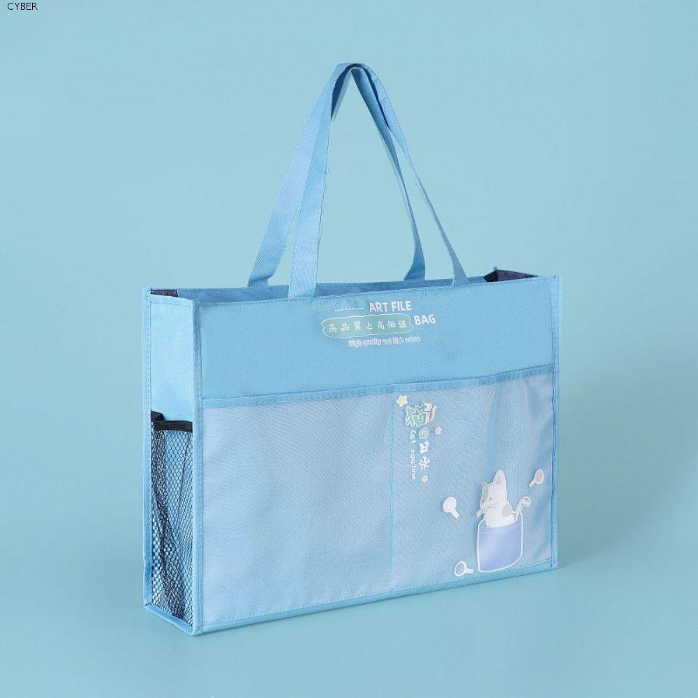 CYBER กระเป๋าซิป, A3 Creative Document Book Bag,ผ้าใบน้ําหนักเบากันน้ําตาข่าย Multi-layer File Organ