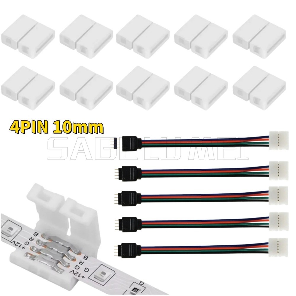 10 มม.4Pin 5050 LED RGB Strip Extension Connector สาย LED Strip สายต่อคลิปสําหรับ 5-24V 5050 RGB LED