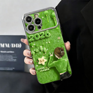เคสโทรศัพท์ต้อนรับปีใหม่ 2026 เคสโทรศัพท์ให้กำลังใจ สีฟ้าอ่อน/ม่วง/แดง ใช้ได้กับ iPhone11/13/14/15 Pro/16/17Pro/16ProMax