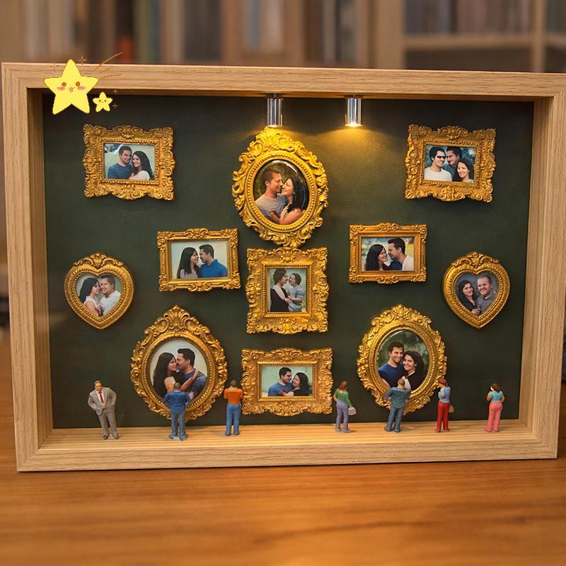 [JBTH] DIY Mini Museum Silhouette Box, Family Memory Photo Display Case Frame Silhouette Box With Li