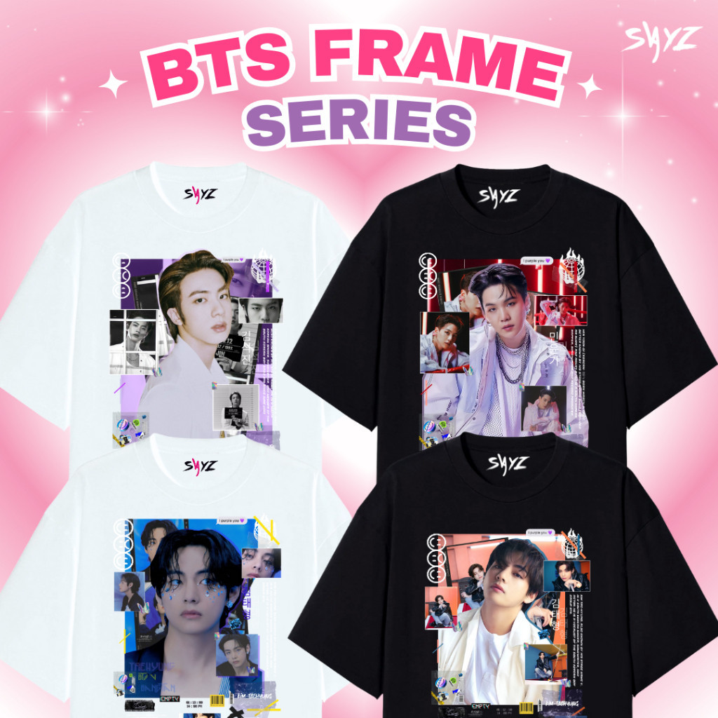 BTS Frame series เสื้อยืด suga taehyung jungkook rapmon jimin jhope พิมพ์เสื้อแขนสั้น