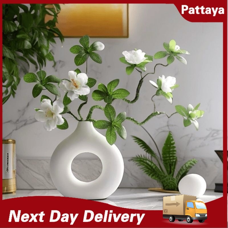 นอร์ดิกเรียบง่ายแจกันโดนัทแจกันพลาสติกห้องนั่งเล่นจัดดอกไม้ภาชนะตกแต่งบ้าน