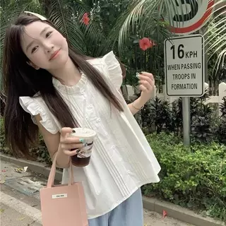 เสื้อเชิ้ตลายสก๊อตสีน้ำเงิน เสื้อแขนกุดผู้หญิง OOTD
