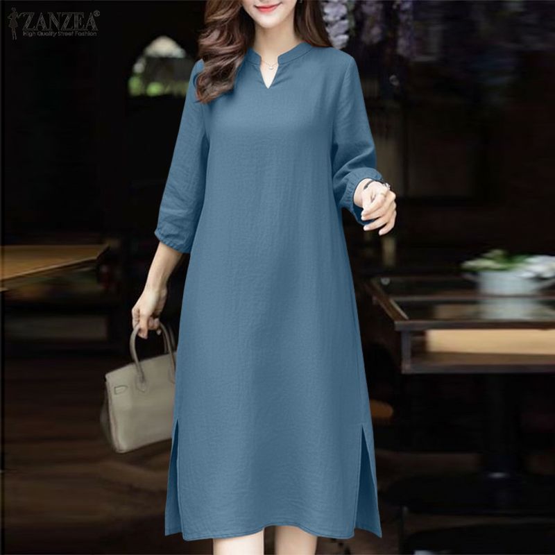 ZANZEA ชุด A-Line แบบเกาหลี แขนสาม_quarter ซิลม์ฮีม สำหรับใส่ลำลอง — صورة 5